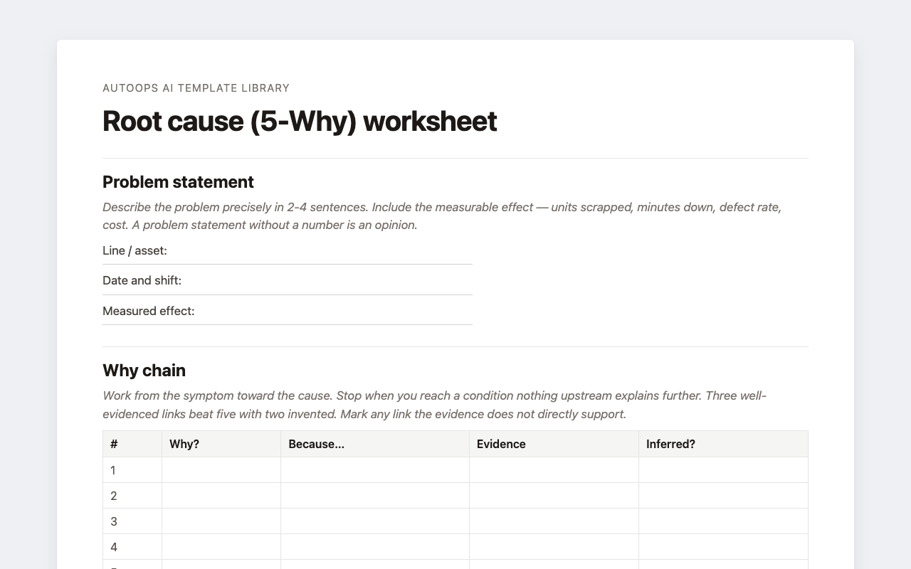Preview of the blank Root cause (5-Why) worksheet